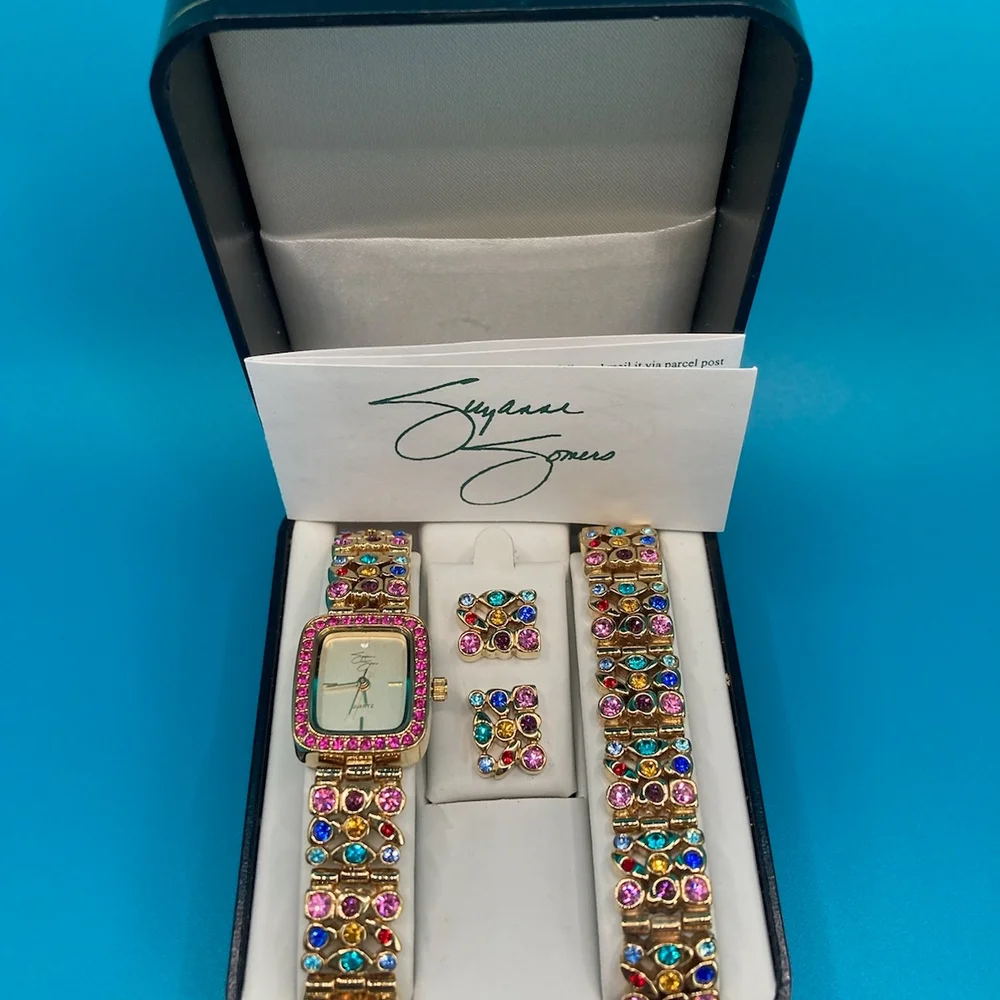 Colorful Gemstone Watch Earring and Bracelet Set Suzanne Somers - Picture 1 of 8